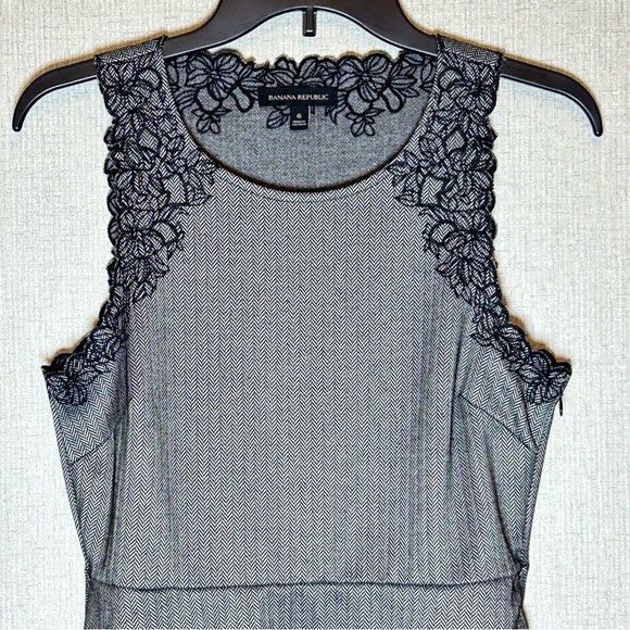 Banana Republic Embroidered A Line Black White Herringbone Dress Office Siren 6 - Picture 3 of 10